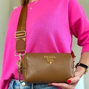 NEW Prada bag authentic crossbody brown camel color leather gold-tone hardware